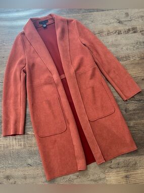 Joan Vass Small Open Front Long Cardigan Jacket Womens Pockets Y2K Boho Hippie